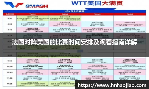 法国对阵美国的比赛时间安排及观看指南详解